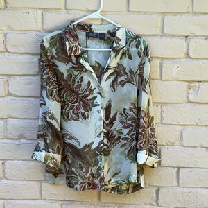 Take 50% OFF-Additions women's short-sleeved button down floral shirt, Size-2(L)